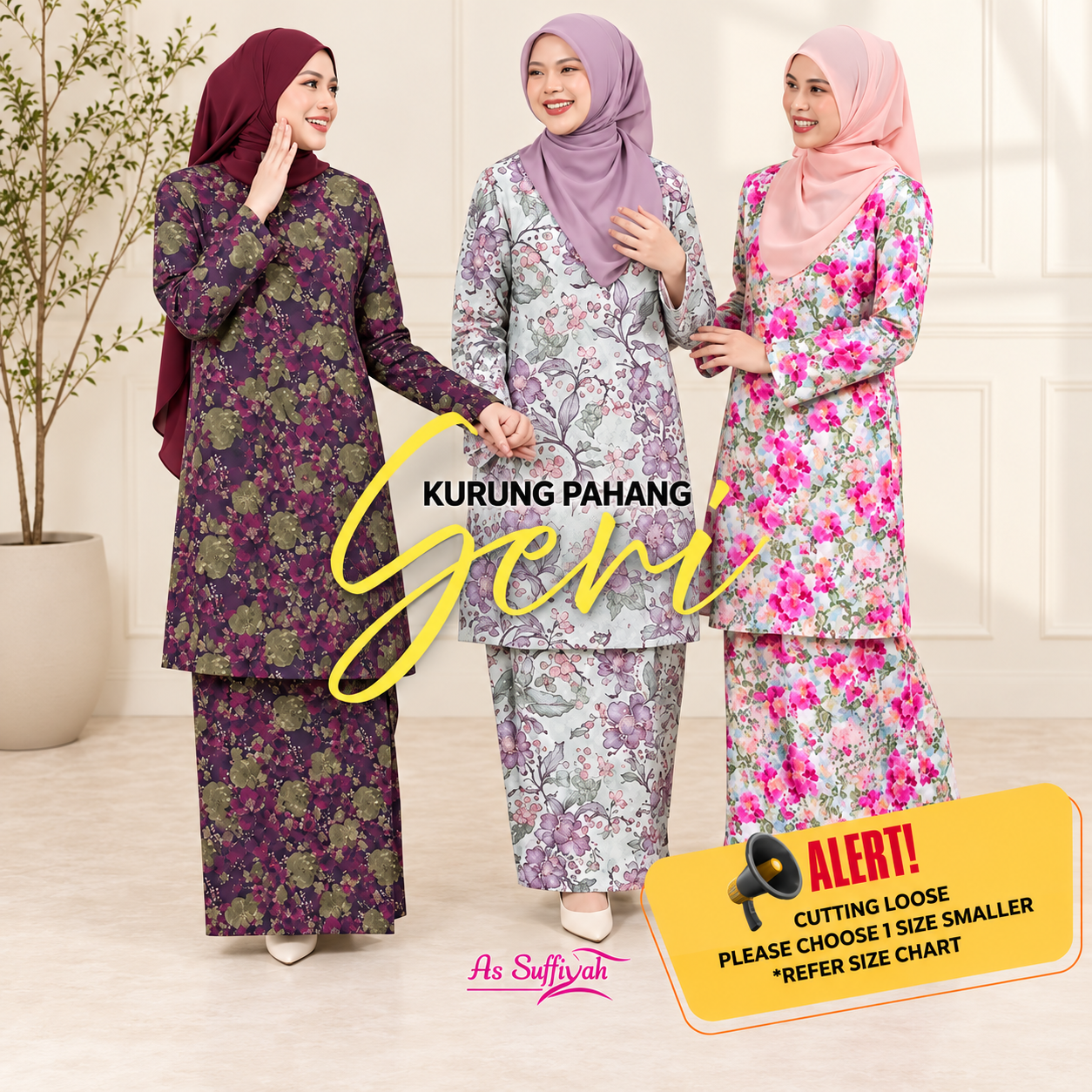 AS SUFFIYAH SATIN EMBOSS KURUNG PAHANG SERI PESAK FLORAL LOOSE CUT